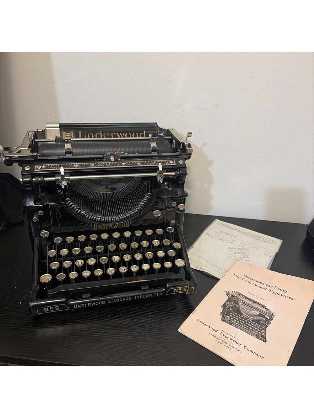 ANTIQUE UNDERWOOD NO 5 BLACK STANDARD TYPEWRITER 1919 For Parts Non Working